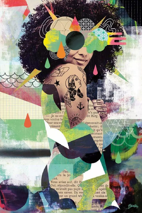 A woman with tattoos and a large tattoo on her chest