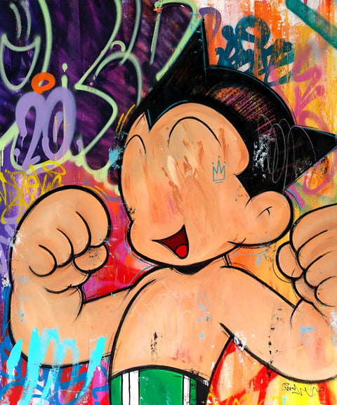 A painting of a mickey mouse with graffiti on it