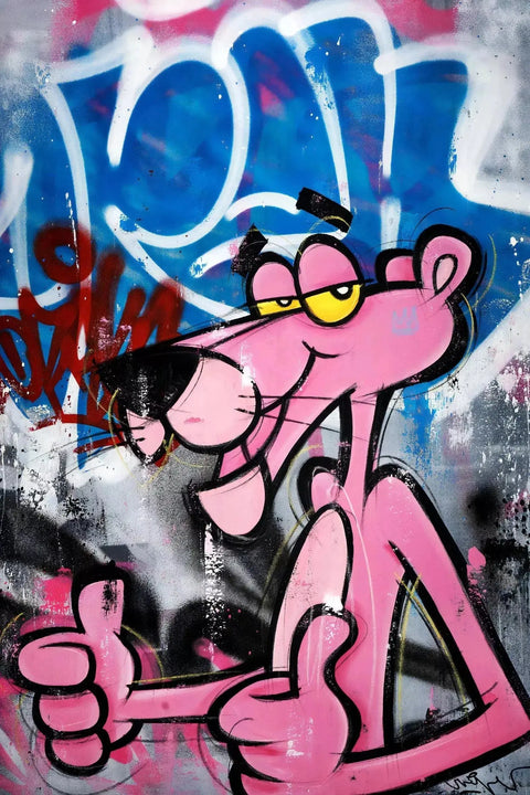 A pinky graffiti art piece on a wall