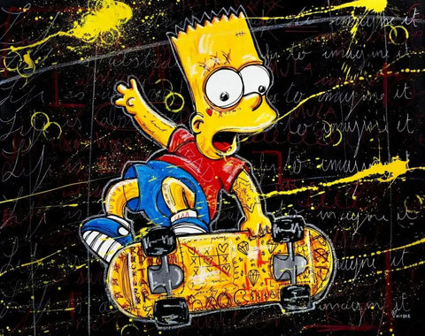 A painting of a simpsons skateboarder