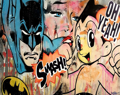 A painting of batman and batmangirls