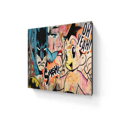 A painting of two cartoon characters on a wall