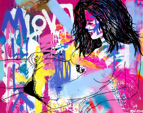 A painting of a woman with long hair
