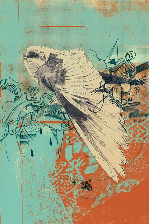 White bird with outstretched wings in mid-flight.
