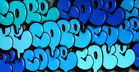 Blue and black balloons are being displayed in a display