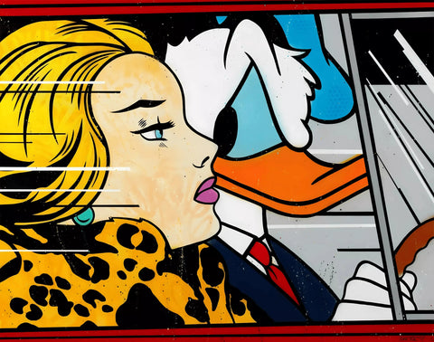 A painting of a woman and a duck