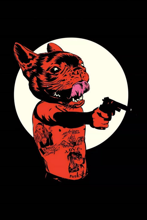 A cat with a gun in its mouth