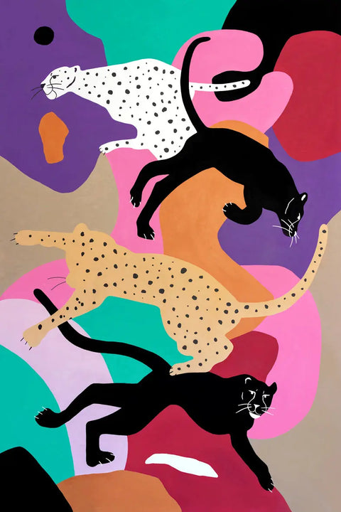 A painting of a cat and a leopard