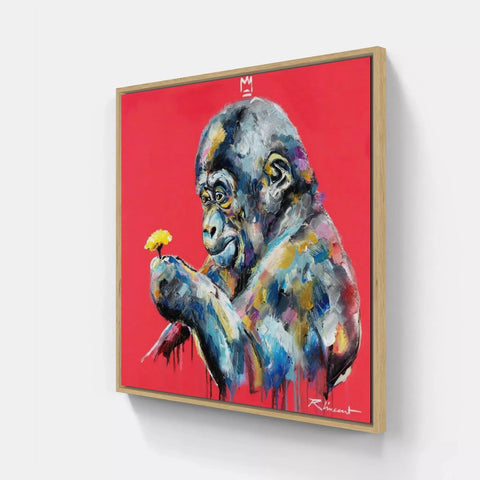 A painting of a gorilla eating a banana