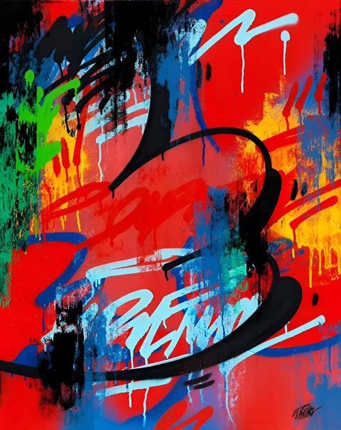 Abstract painting with colorful paint strokes