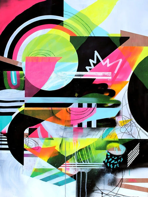 A painting with many different colors and shapes