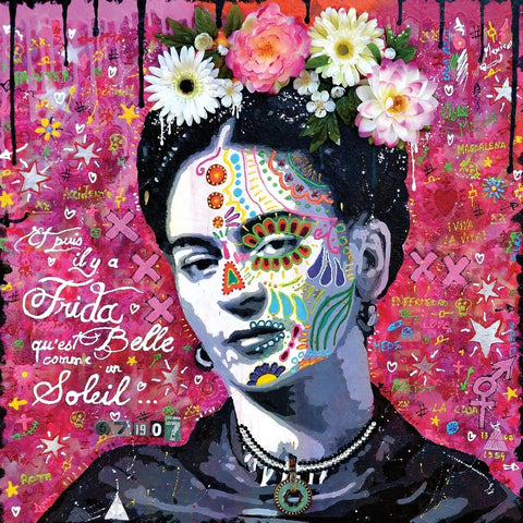 A painting of a woman with flowers on her head