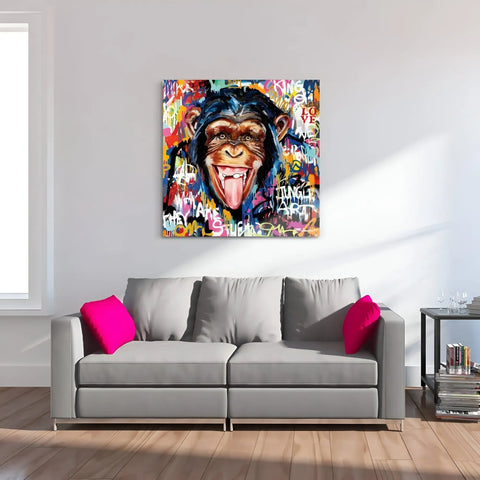A couch with a painting on it