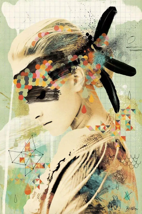 A woman with a bird on her head