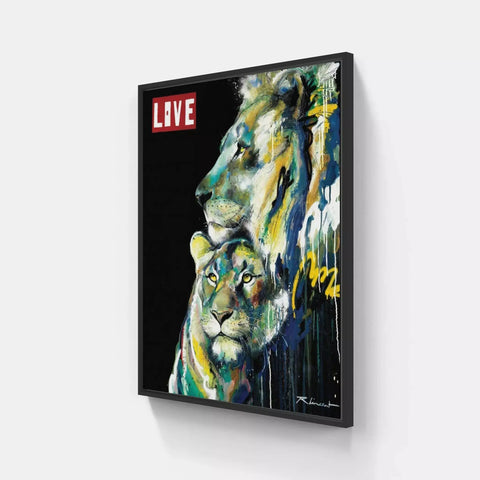 A lion and a lion face on a black background