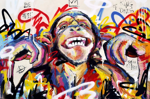 A painting of a monkey with a smile