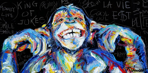 A painting of a gorilla with a black background