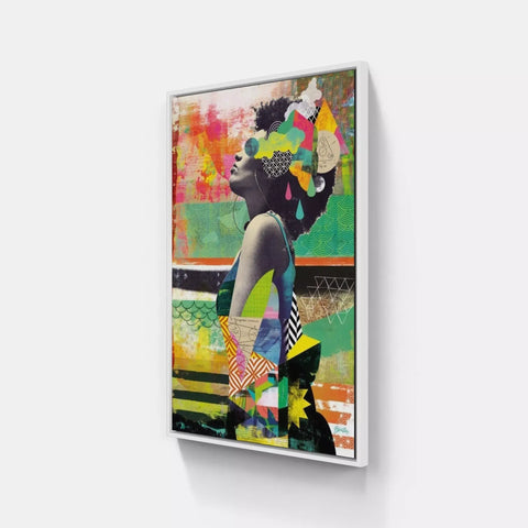 A painting on a wall with a woman in a dress