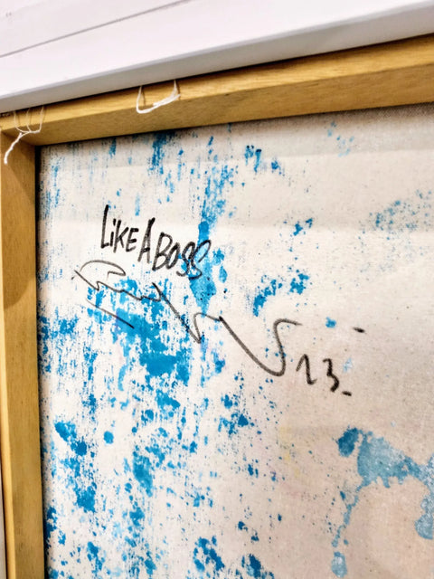 A picture of a blue and white painting