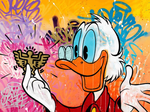 Graffiti of a duck with a key in his hand