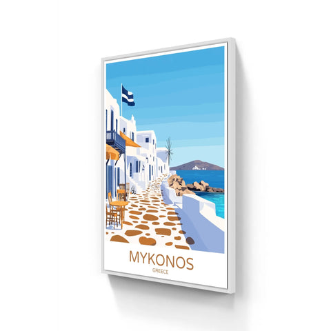 Framed Mykonos art print.