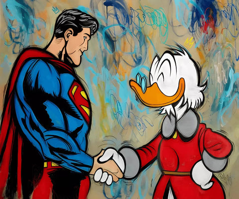 Arafed image of a cartoon character shaking hands with a duck