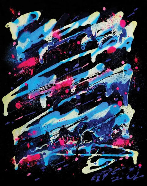 Abstract paint splats on black background