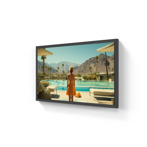 Framed poolside artwork.