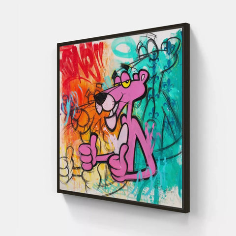 A painting on a wall with a dog