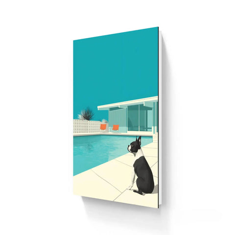 Modern poolside dog art.