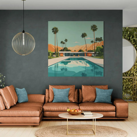 Living room with brown leather sectional.