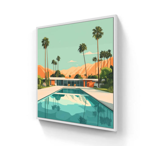 Framed Palm Springs pool scene.