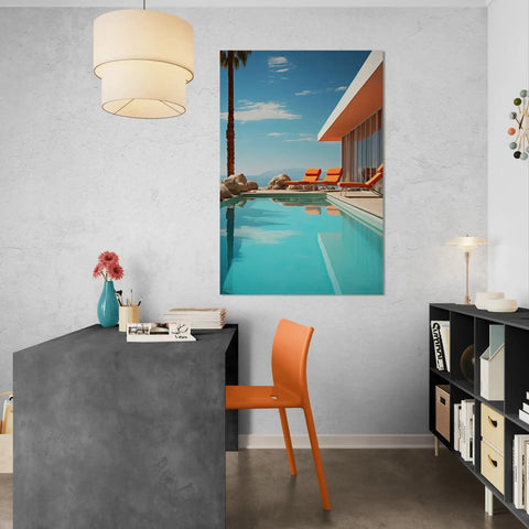 Modern poolside artwork.