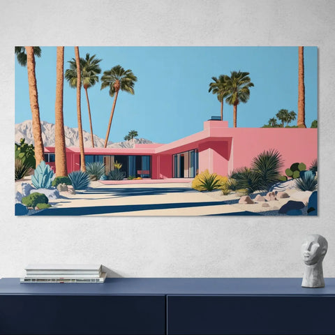 Pink mid-century modern house.
