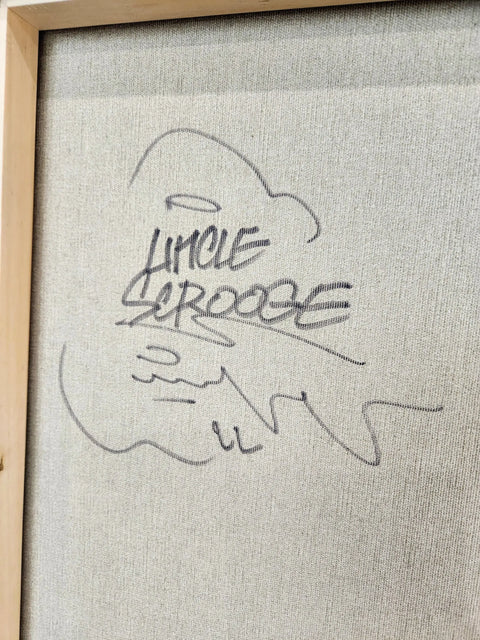 A framed painting with a handwritten message