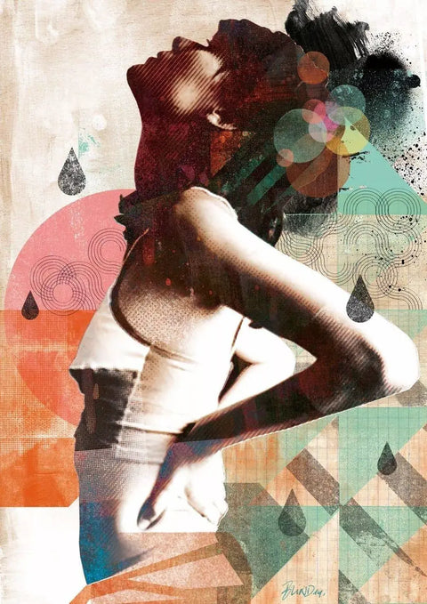 A woman with a large head and a large body