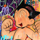 A painting of a mickey mouse with graffiti on it