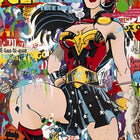 Pop art Wonder Woman graphic with graffiti and comic book elements