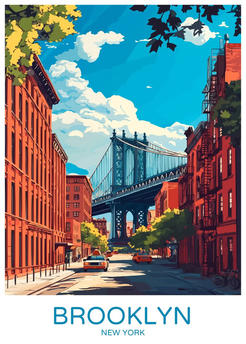Brooklyn street scene with bridge.