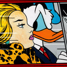 A painting of a woman and a duck