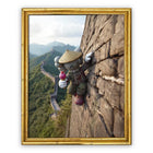 A kweam kaws-style plush toy wearing a straw hat and holding a pink balloon on the great wall of china aluminum artwork