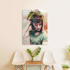 A painting on a wall above a table