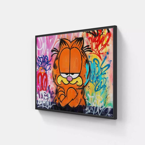 A painting of a cat with graffiti on it
