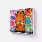 A painting of a cat with graffiti on it