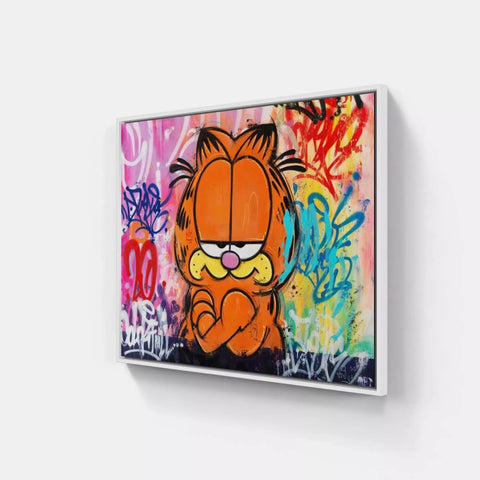 A painting of a cat with graffiti on it