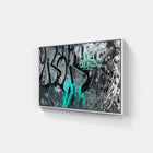 A large abstract painting on a white wall