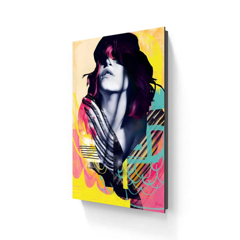Colour sparkle limited edition aluminium canvas featuring a vibrant abstract portrait with bold colorful geometric patterns