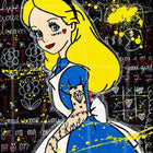 A painting of a woman in a blue dress