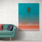 Abstract teal and orange wall art.