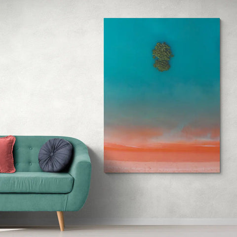 Abstract teal and orange wall art.
